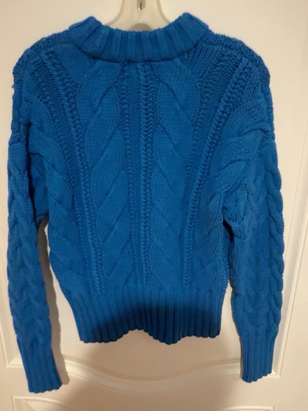 H&M Blue Cable Knit Chunky Sweater XS Oversized Mock Neck Cozy Pullover